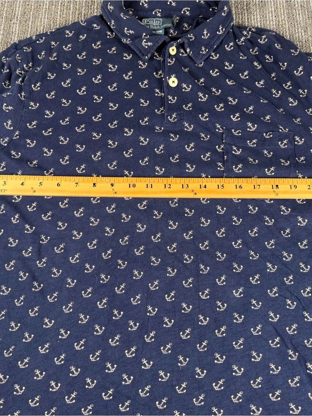 Ralph Lauren Navy Polo with White Anchor Print 100% Cotten Size XL
